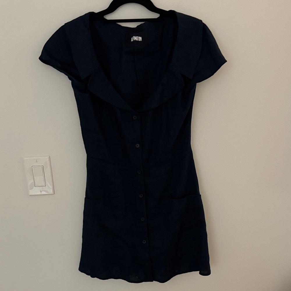 Reformation Navy Button-Up Dress